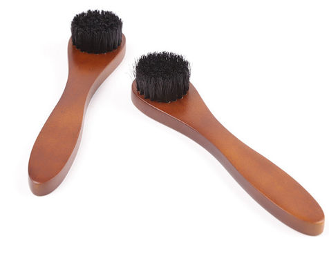Solid Wood Small Round Head Brush 17cm Wooden Long Handle Shoe Brush