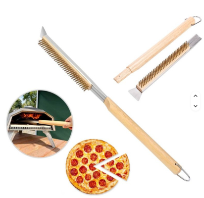 Stainless Steel Pizza Brush for Outdoor Stone Oven Cleaning Barbecue Grill Brush with Effective Bristles for Pizza Tools